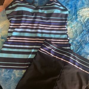 Striped Blue and Black Women's 2 piece tankini swimsuit